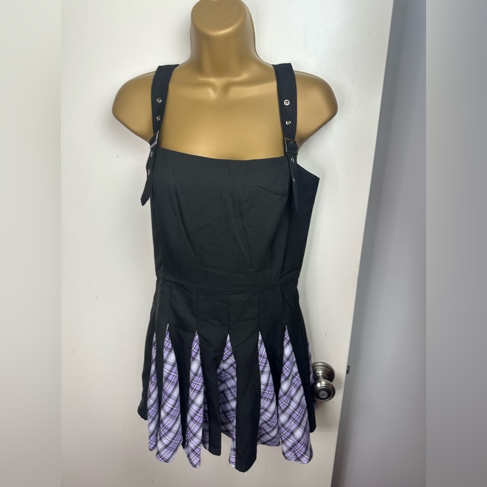 Sugar X Thrillz X Dolls Kill Black Purple Plaid The Headmaster Mini Dress NWT S